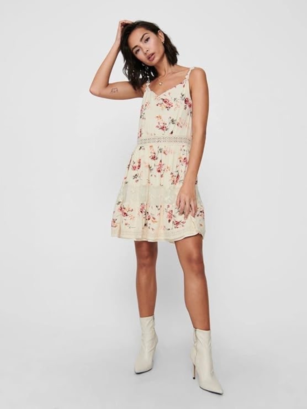 ONLY Women's Floral Dress, Rose Flower Creme Brulee size 40/ LG NEW